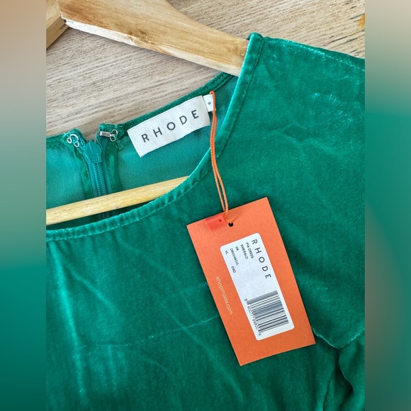 Rhode Pia Velvet Green Minidress with Puff Sleeves in Women's 6 - Picture 3 of 7